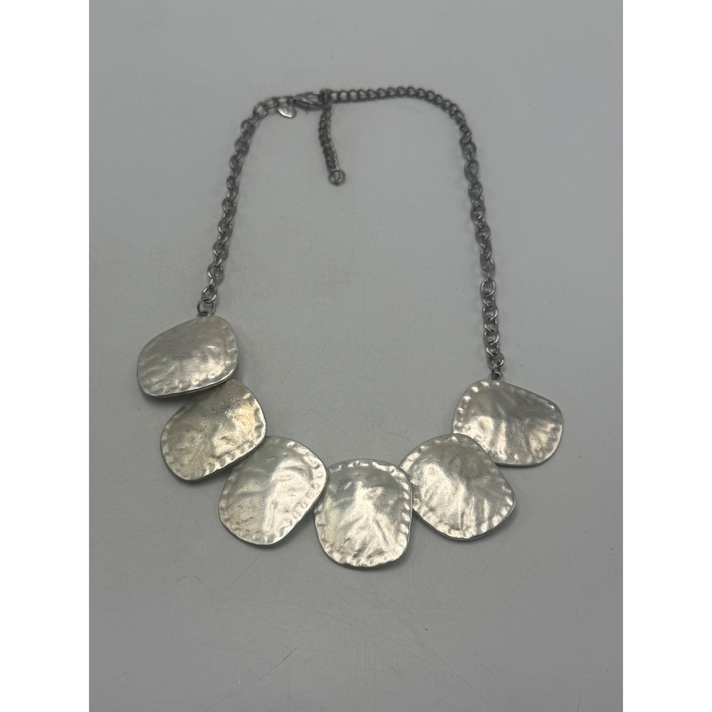 Cookie Lee Hammered Silver Tone Bib Statement Necklace Textured Metal Plates